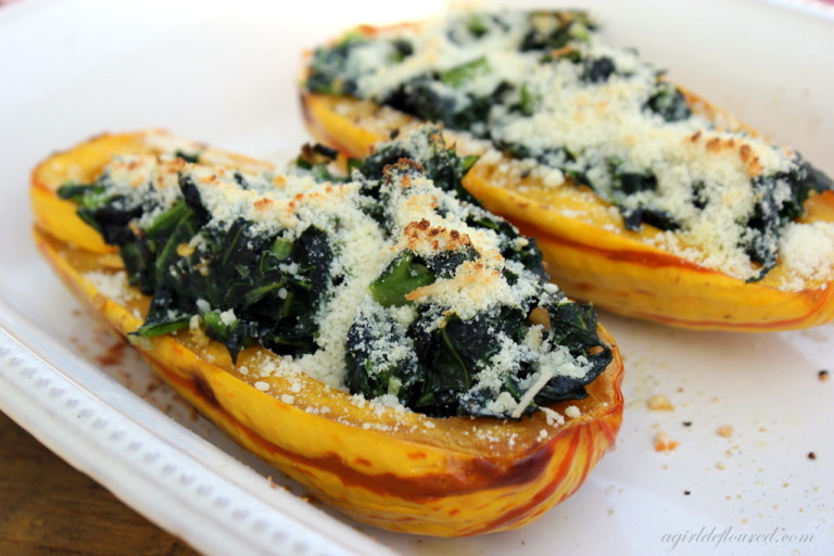 Delicata Squash Stuffed w/ Collard Greens