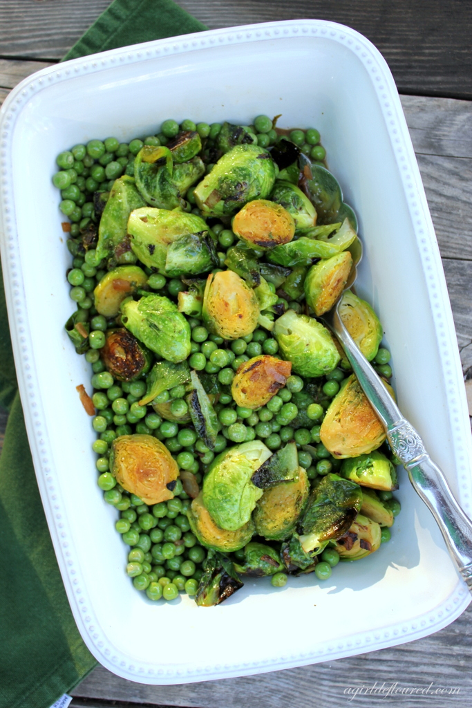 Peas and Brussels Sprouts with Mint Jalapeno Vinaigrette