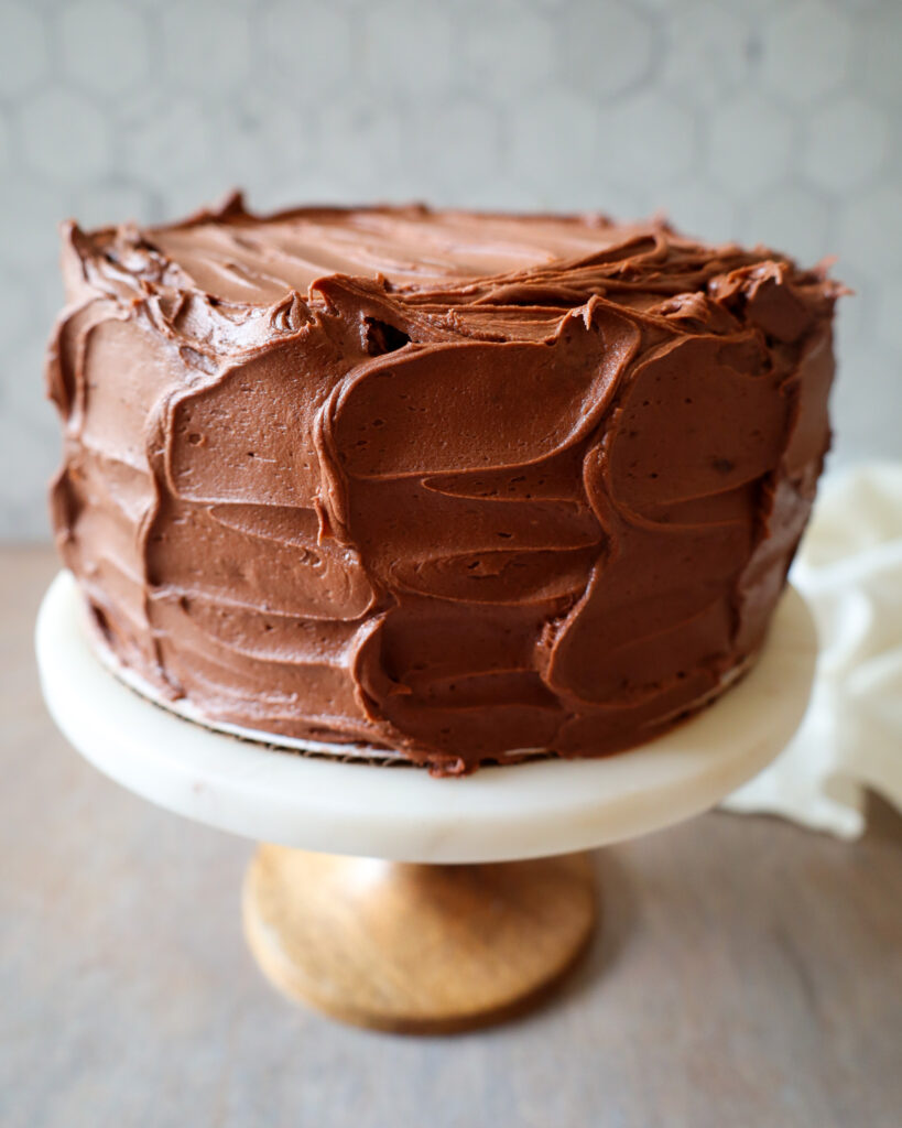 Gluten free chocolate cake - with swirled chocolate frosting