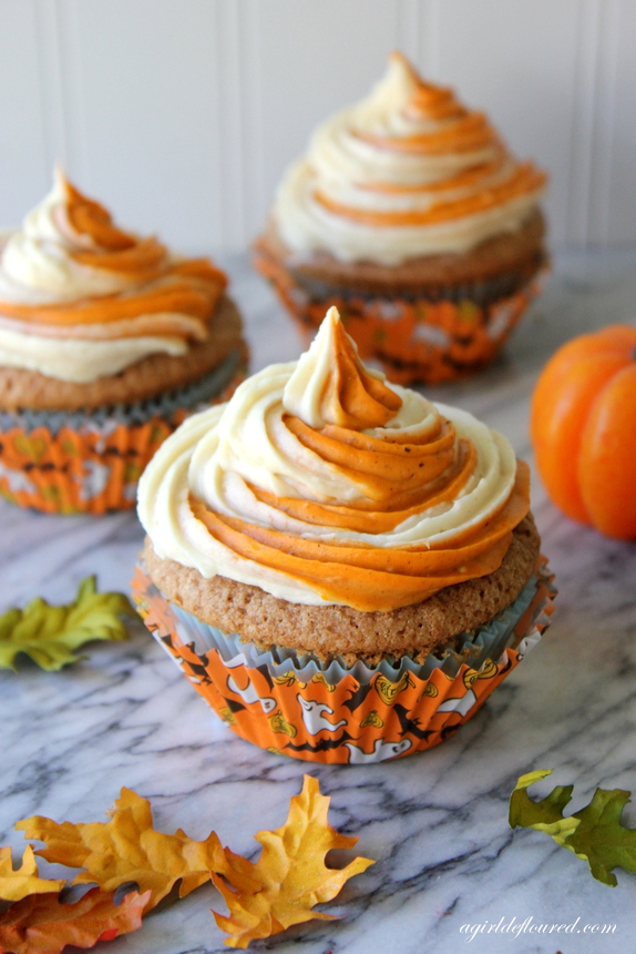 Gluten-Free Spice Cakes with Pumpkin Swirl Cream Cheese Frosting