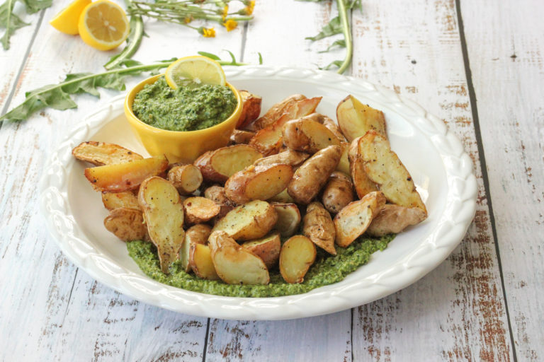 Vegan Dandelion Greens Pesto w/ Roasted Potatoes