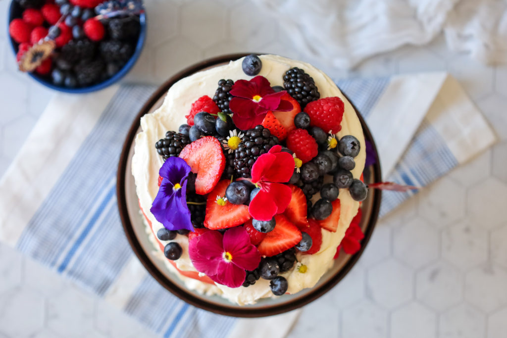 Adorable Fresh Watermelon Cake with Summer Berries on a platter
