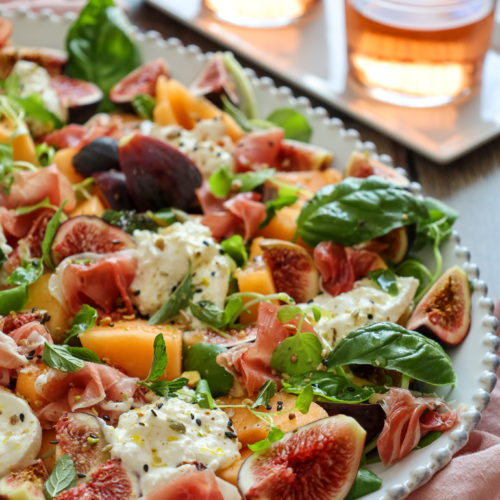 Fig, Melon, Dukka Salad with Prosciutto and Burrata