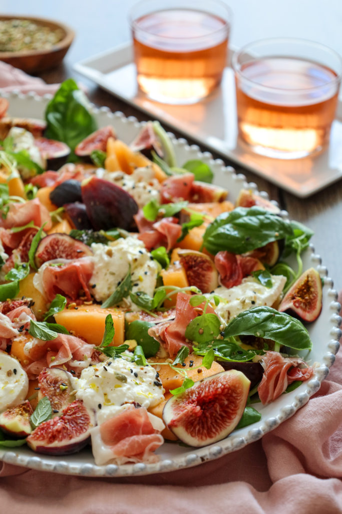 Fig, Melon, Dukka Salad with Prosciutto and Burrata