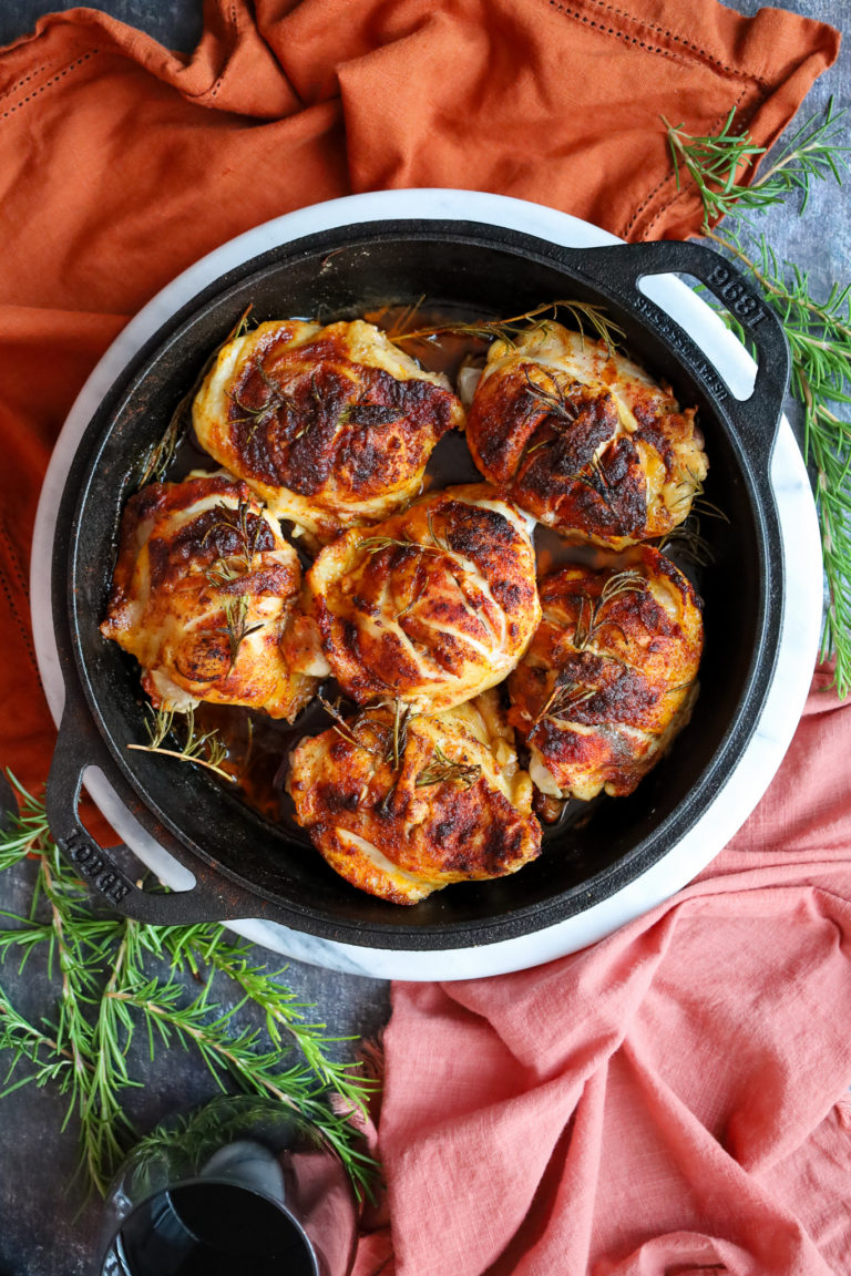 Oven Chicken Thigh Recipe with Paprika and Rosemary