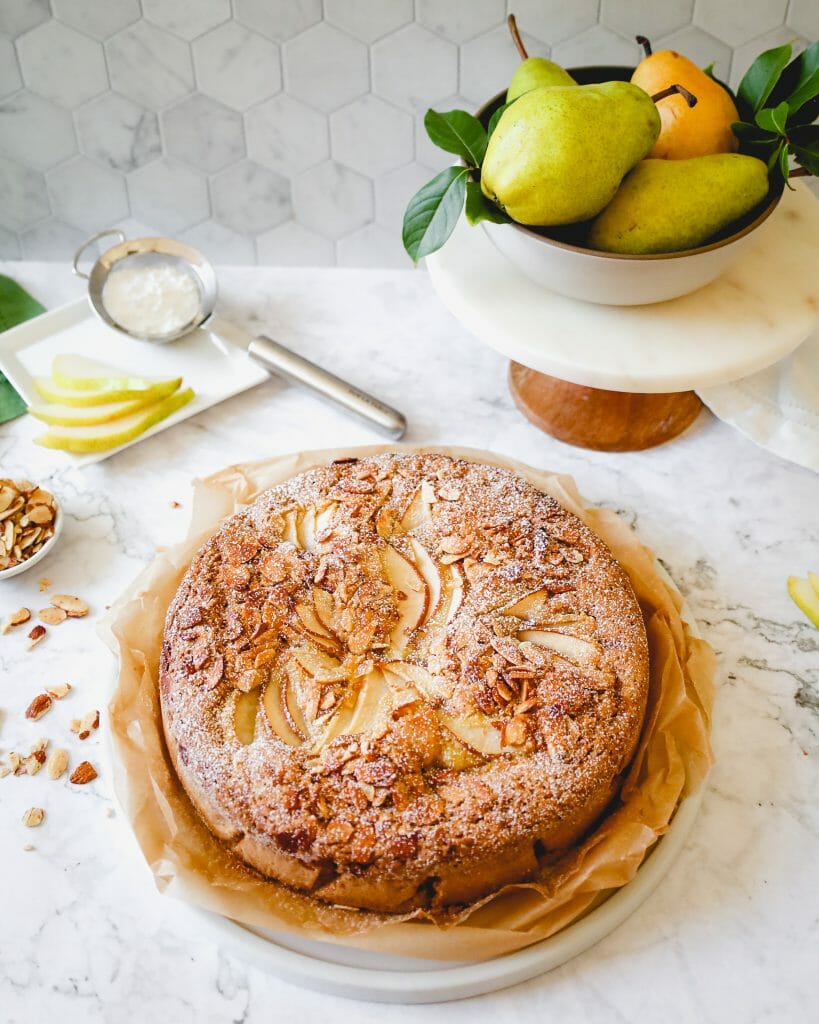 Gluten Free Olive Oil Cake Recipe with Pears and Almonds