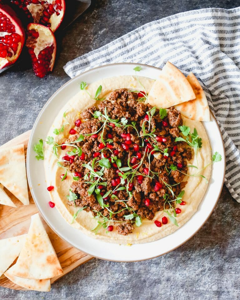 Easy Hummus with Spiced Ground Lamb