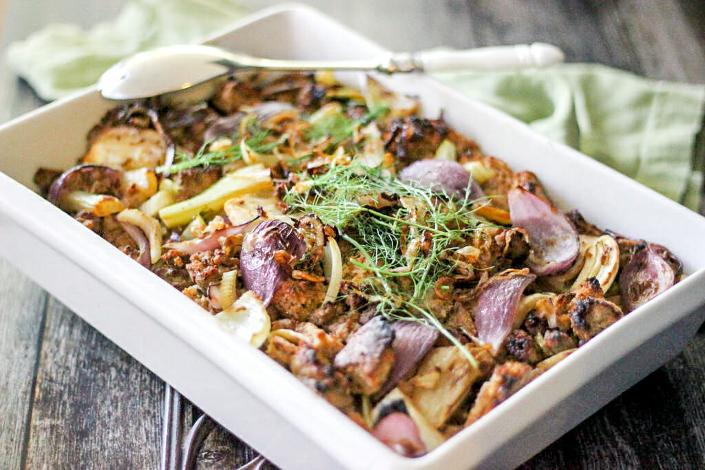 Gluten Free Stuffing Recipe with Fennel, Red Onion and Sausage
