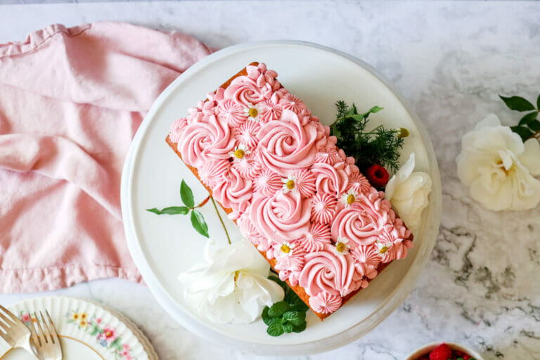 Gluten Free Lemon Cake with Hibiscus Rose Buttercream