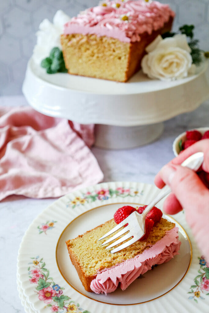 A Slice of Glute Free Lemon Cake with Hibiscus Rose Buttercream
