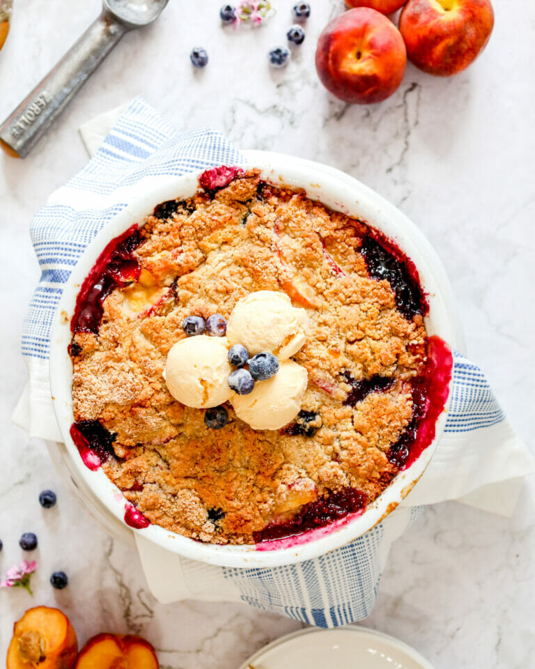 Super Easy Peach + Blueberry Cobbler – Gluten Free