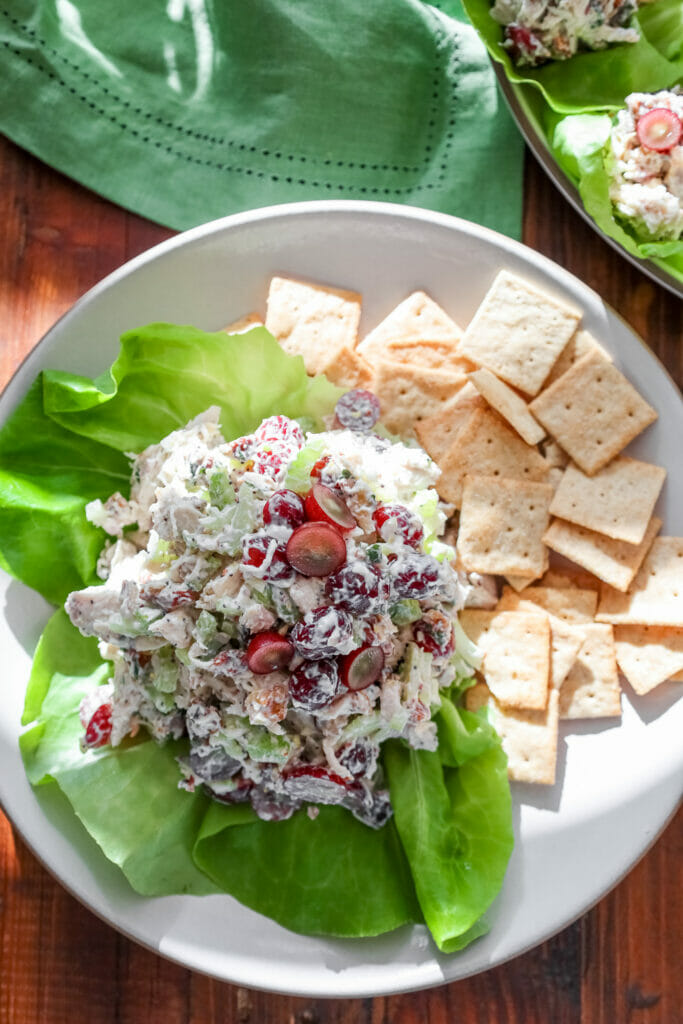 Chicken salad with grapes served with crackers