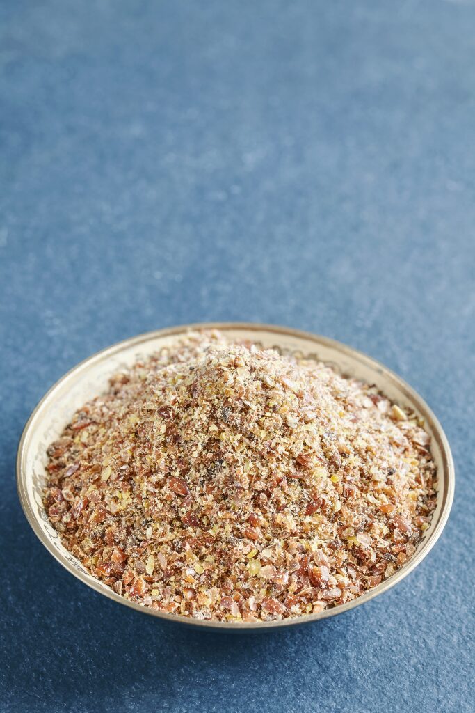 flaxseeds, a gluten free binder for baking, in a small bowl